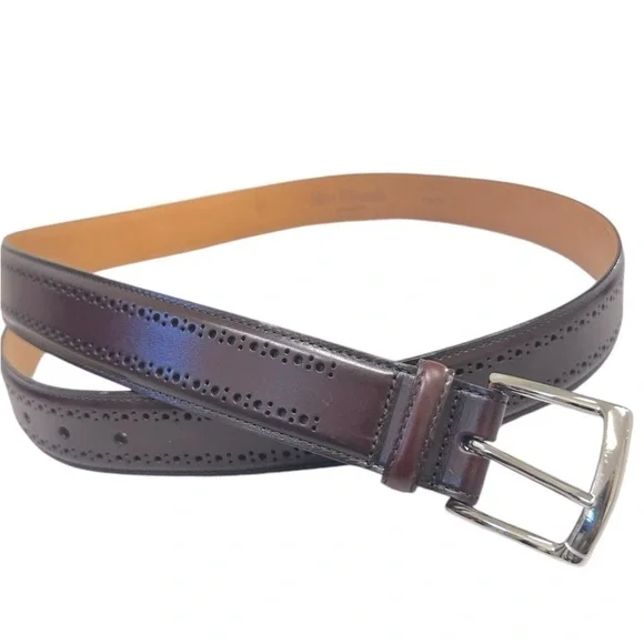 Allen Edmonds Manastee Brown Leather Dress Belt brass silver buckle like new 44 - Picture 3 of 5